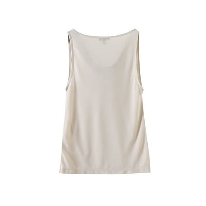 Women's New Fashion Solid Swing Collar Sleeveless T-shirt Top