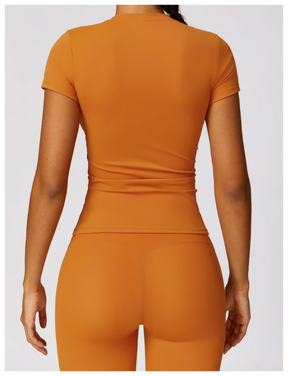 Women's Suit New Fashion Outdoor Running Short-sleeved Fitness Jacket High Waist Hip Quick-drying Yoga Pants.