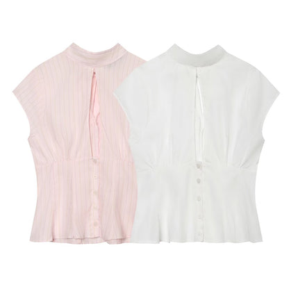 Women's bow decorated Split poplin top