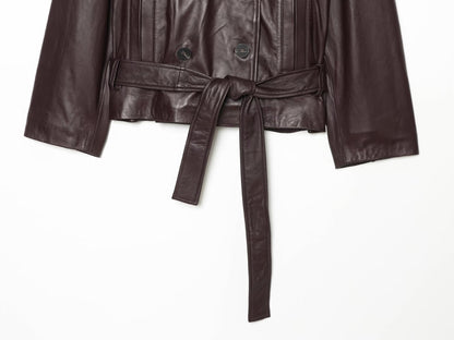 Women's with belt double breasted Faux Leather jacket Coat