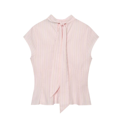 Women's bow decorated Split poplin top