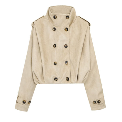 Women's Anti suede effect pleated short windbreaker Coat