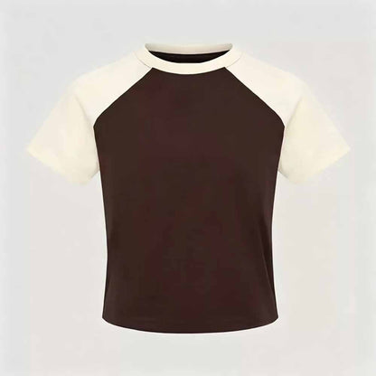 2026 women's new fashion casual slim retro contrast T-shirt