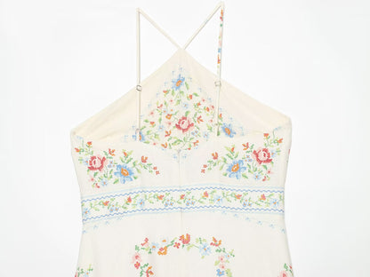 Women's linen blend printed MIDI dress