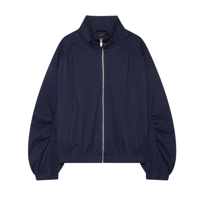 Women's pleated sleeve loose oversized pilot jacket