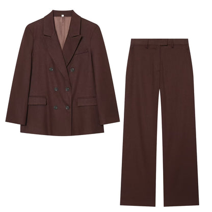 set woman 2 pieces loose linen blend Blazer Coat +straight leg pants