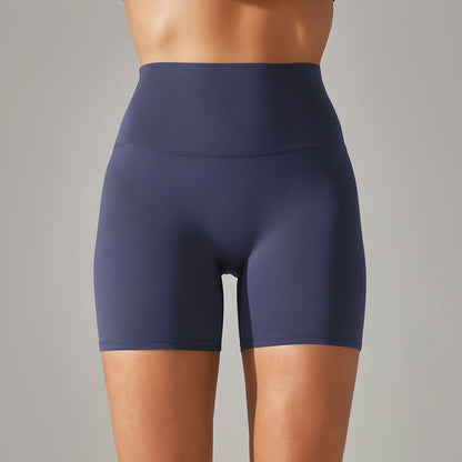Women's new solid color yoga shorts double sanding tight high waist elastic exercise fitness three-point yoga pants.