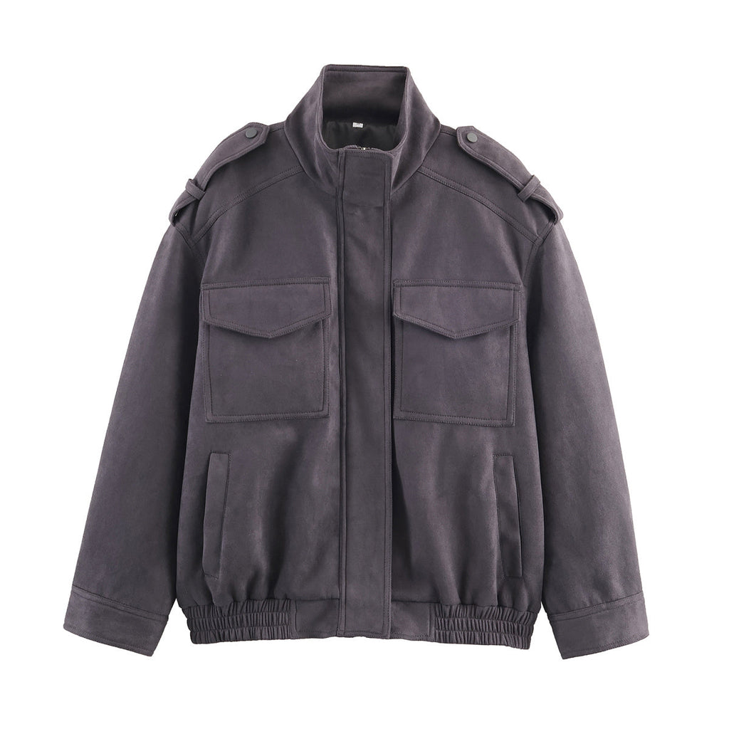 Women 2025 New Fashion Long-sleeved Suede loose-fitting jacket