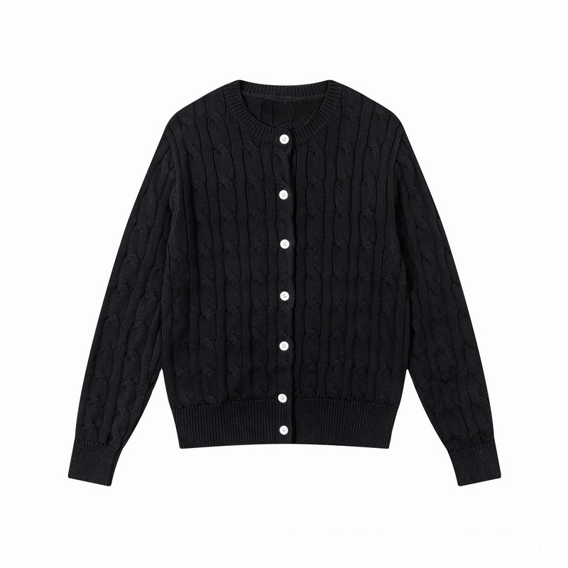 Women's new round neck solid color long sleeve knit cardigan