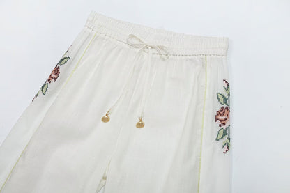 Women's side printed casual straight pants