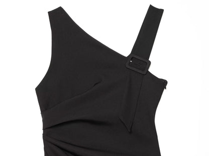 Women's buckle decoration asymmetrical mini dress