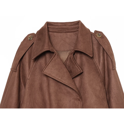Women's suede texture short pleated Coat