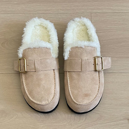 Women's new frosted autumn and winter plush slippers have a shoe box