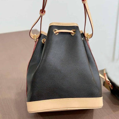 Women's new color matching drawstring bucket bag
