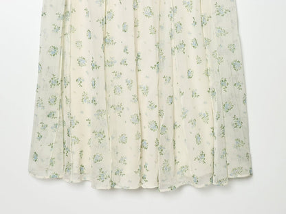 suit Women's 2 pieces chiffon floral A-line MIDI skirt+floral top