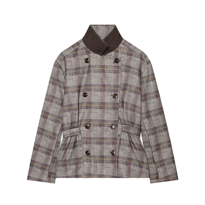 Women's straps decorative checkered Blazer Coat