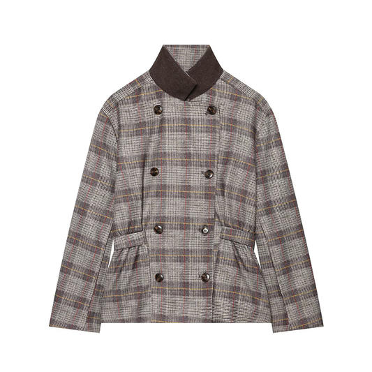 Women's straps decorative checkered Blazer Coat