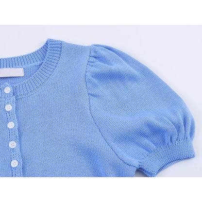 Women's O Neck bubble short sleeved knitted Coat