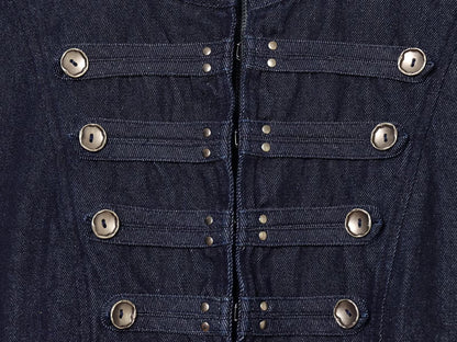 Women's buckle decoration short denim jacket