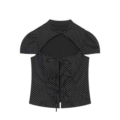 Women's bow decoration polka dot poplin shirt