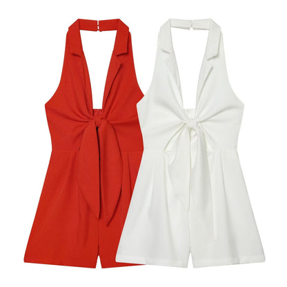 Women's knot decoration hanging neck mini dress