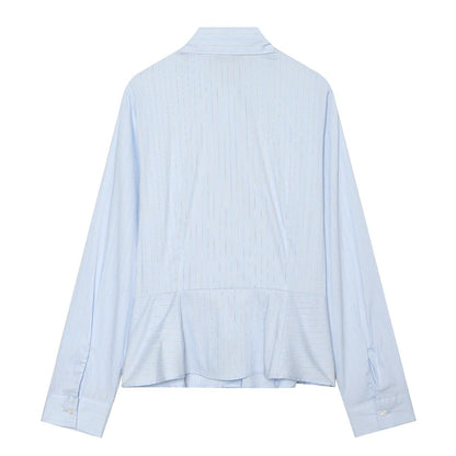 Women's bow decoration stand collar striped shirt