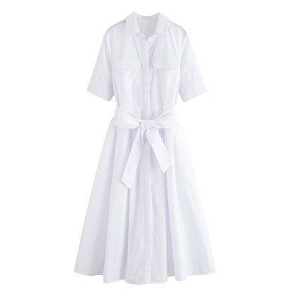 Women's with Belt shirt style poplin striped dress