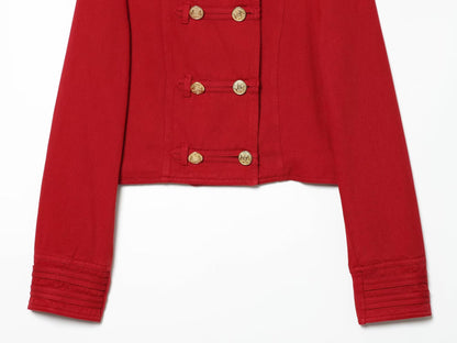 Women's button decoration short slim jacket Coat