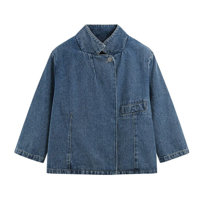 suit Women's 2 pieces short denim Blazer Coat +high waisted flared jeans