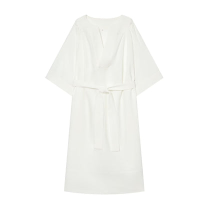 Women's With Belt loose long shirt style dress