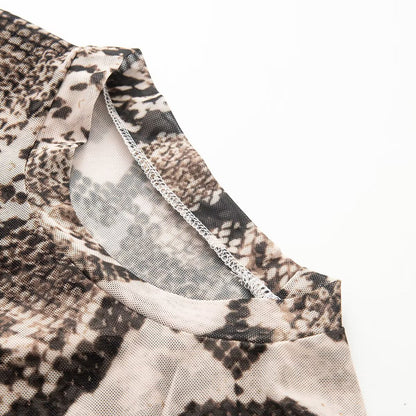 Women's animal print mesh Midi dress