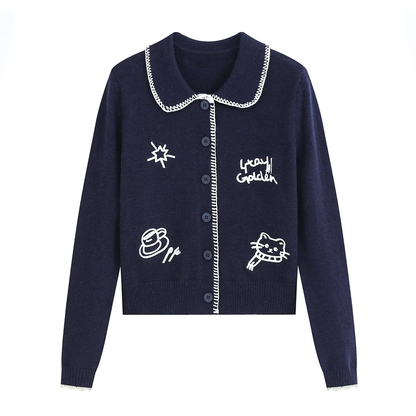 Women's soft texture contrasting pattern knitted cardigan