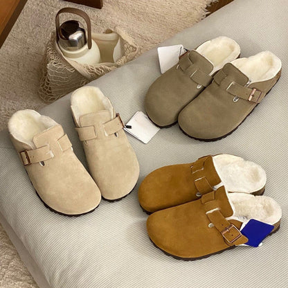 New women's fleece-lined platform slippers