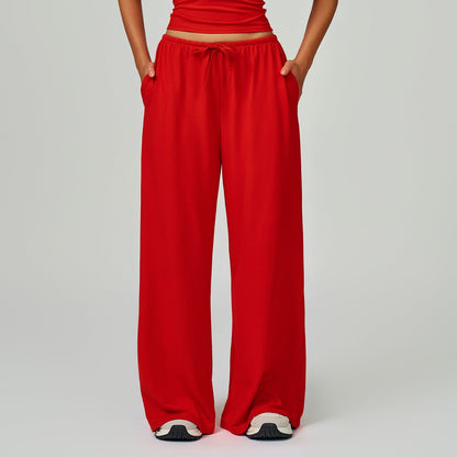 Women's new sanding drooping wide leg elastic drawstring trousers