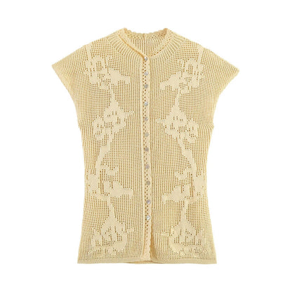 Women's O Neck hollow knitted top