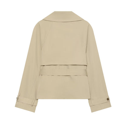 Women's With Belt Short Double breasted Windbreaker Coat