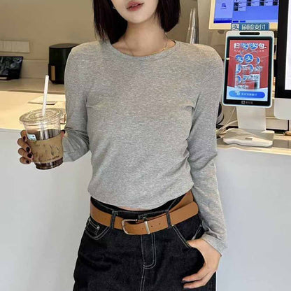 Women's new slim round neck comfortable sports bottoming shirt