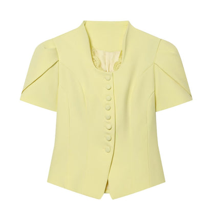Women's new lace patchwork short sleeved Blazer top