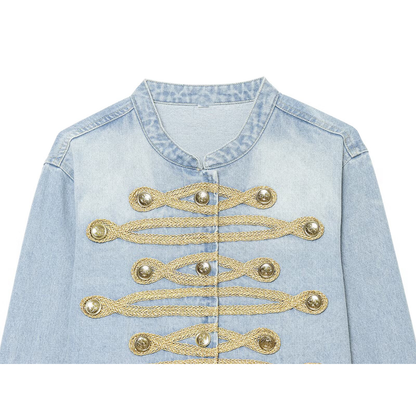 Women's button decoration short denim Coat