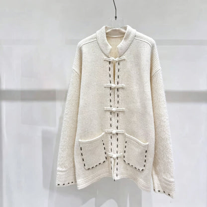 Women's new Chinese buckle knitted coat