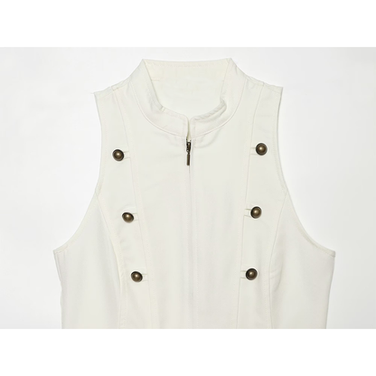 suit Women's 2 pieces zipper button up decoration sleeveless top+shorts
