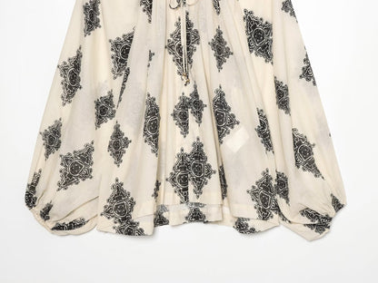 Women's oversized lantern sleeve printed top