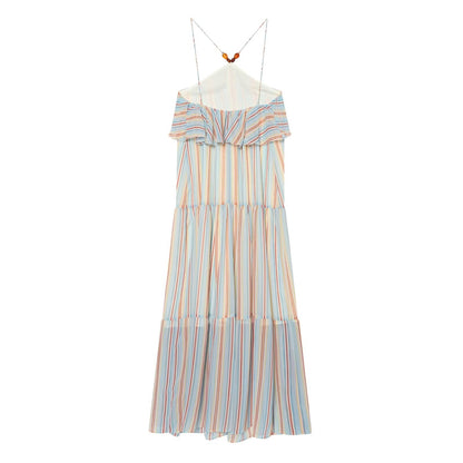 Women's Ruffle edge hanging collar MIDI dress