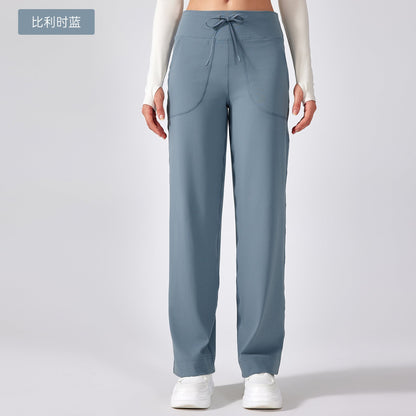 Women's New Sports and Leisure Joker Elastic Waist Wide-leg Pants Big Pocket Fitness Yu Casual Pants