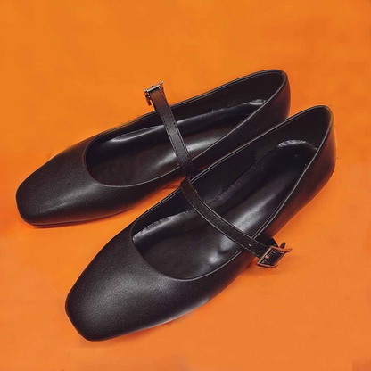 Women's new fashion flat-bottomed square design retro shoes have a shoe box