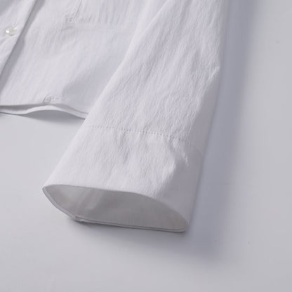 Women's slim collarless short poplin shirt