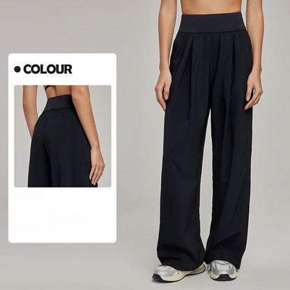 Women's new fashion Joker loose leisure sports high waist slim breathable straight pocket wide leg yoga pants.