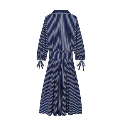 Women's with belt striped shirt style dress