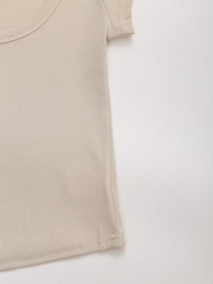 suit Women's 2 pieces slim O Neck ribbed T-shirt+Jogging pants