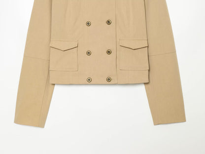 Women's pocket decoration stand collar Coat